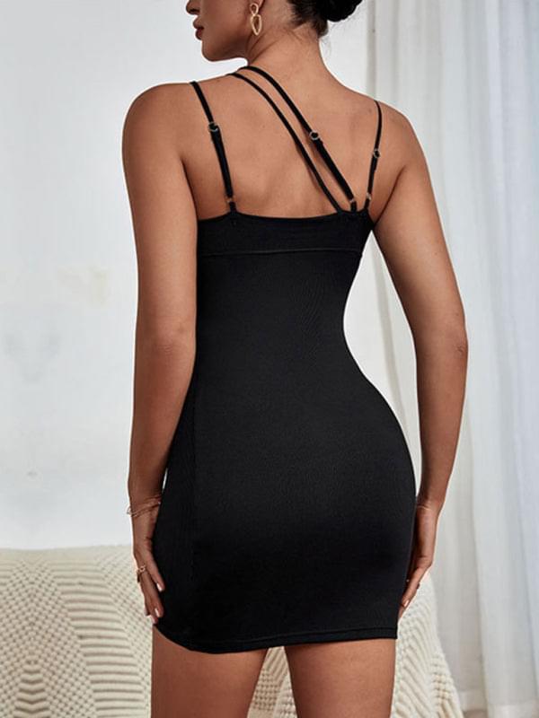 Black Cutout Dress With Waist Sling Dress