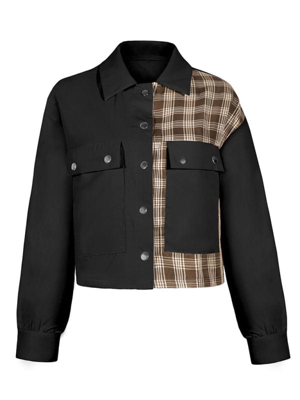 Bi Patterns With Plaid Print Cropped Jacket
