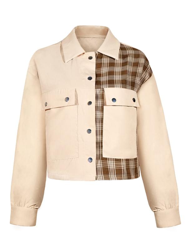 Bi Patterns With Plaid Print Cropped Jacket