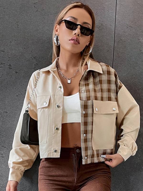 Bi Patterns With Plaid Print Cropped Jacket