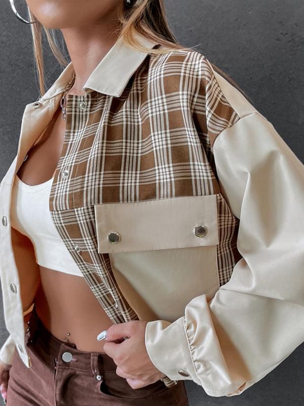 Bi Patterns With Plaid Print Cropped Jacket