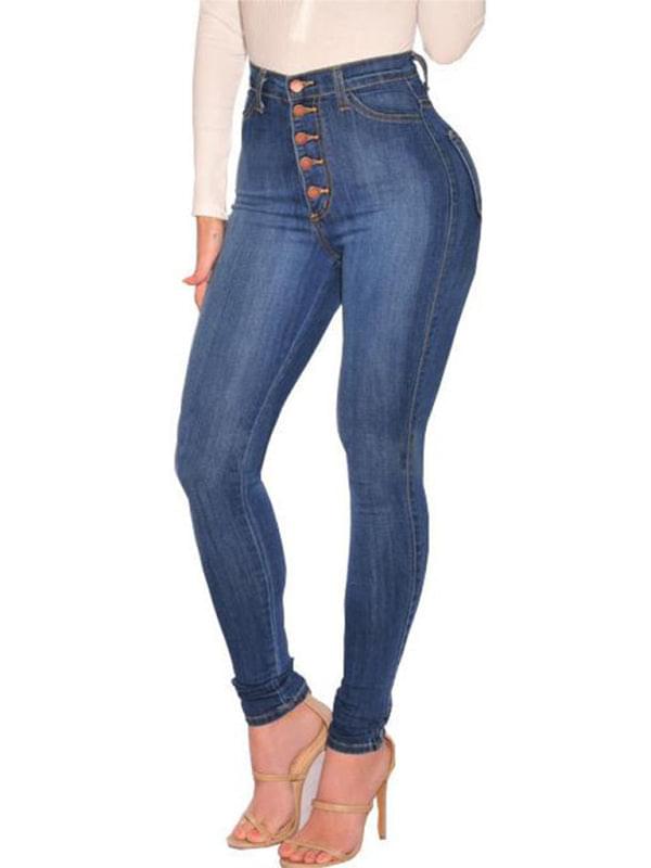 Button Blouse High Waist Ankle Skinny Jeans