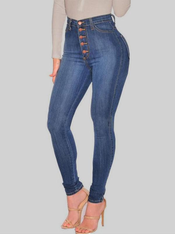 Button Blouse High Waist Ankle Skinny Jeans