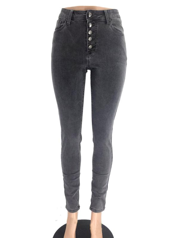 Button Blouse High Waist Ankle Skinny Jeans