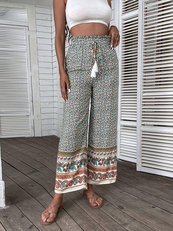 Bohemian Print Wide Leg Pants
