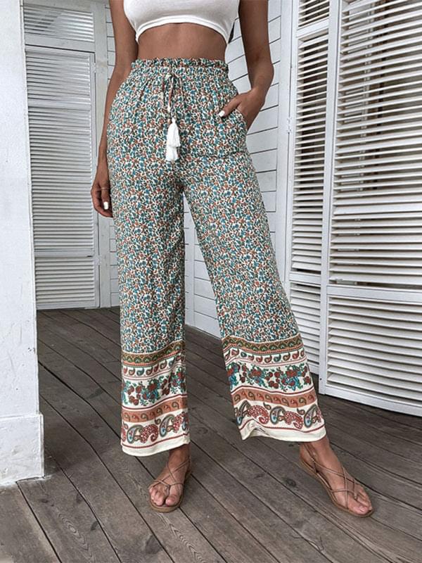 Bohemian Print Wide Leg Pants