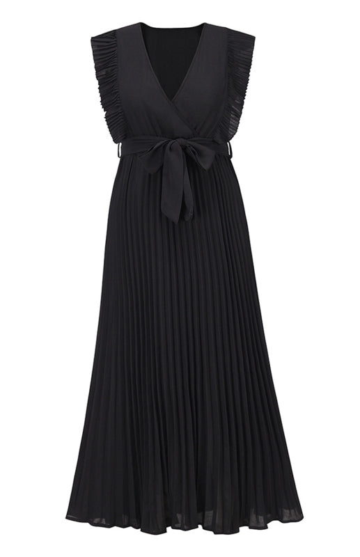 Lotus Leaf Sleeve Chiffon Pleated Dress