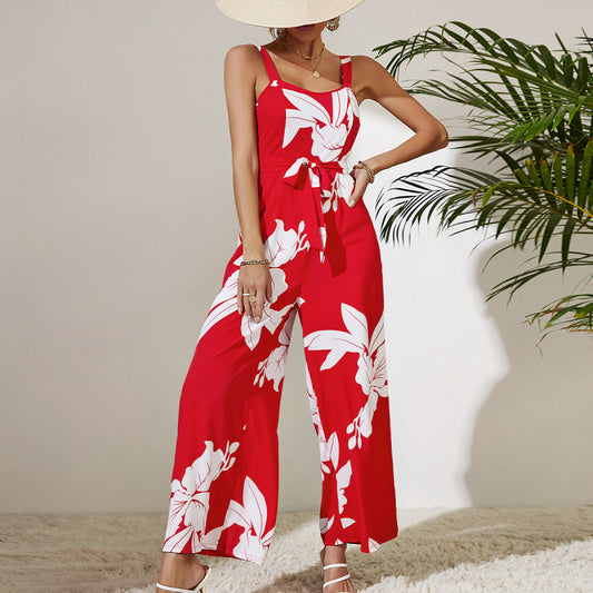 Sleeveless backless summer cool print jumpsuit