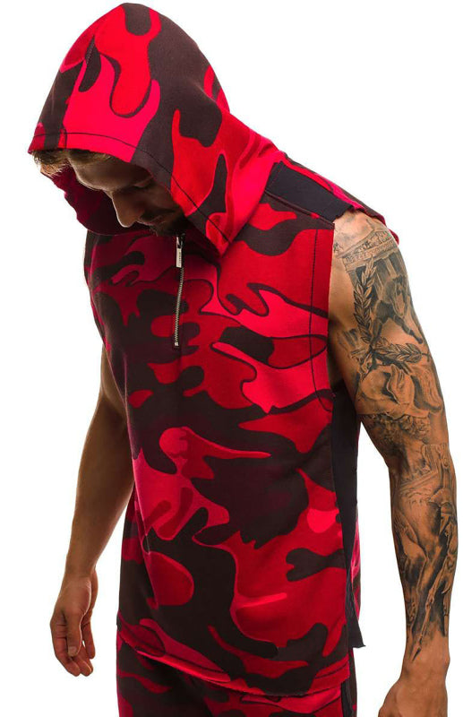 Men's Printed Sleeveless Hooded Tank Top - Serenity Land fashion