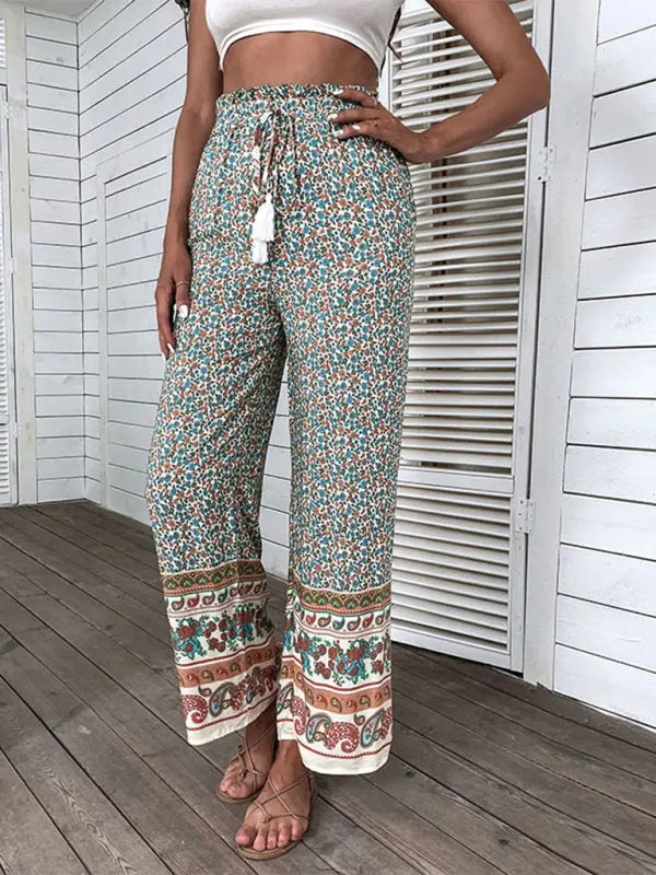 Bohemian Print Wide Leg Pants - Serenity Land fashion