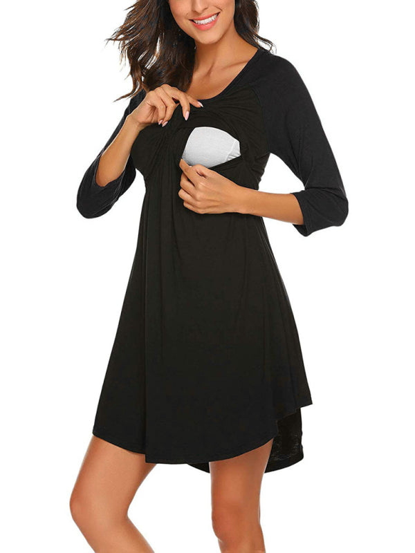 Women's  cat print 9 / 4 sleeve round neck maternity dress - Serenity Land fashion