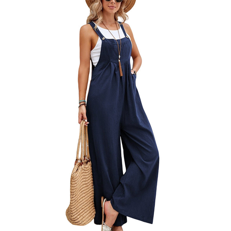 Solid Color Casual Bib Trousers - Serenity Land fashion