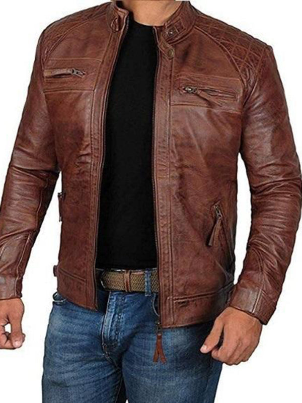Leather  PU Leather Slim Fit Jacket - Serenity Land fashion