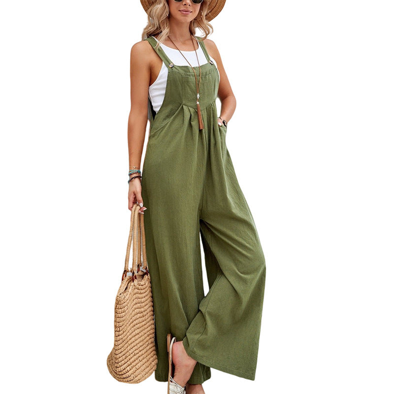Solid Color Casual Bib Trousers - Serenity Land fashion