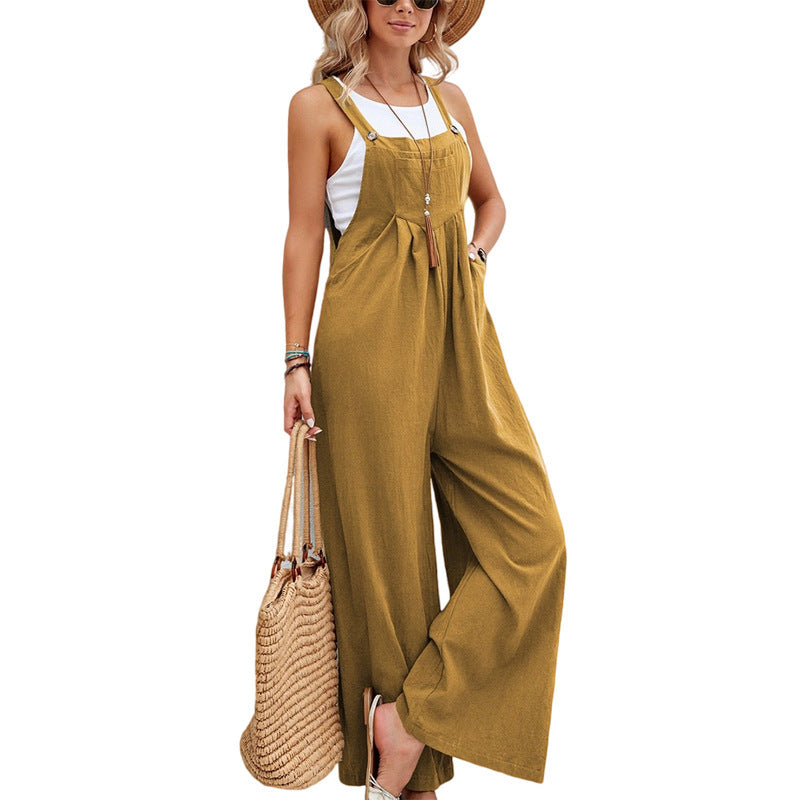 Solid Color Casual Bib Trousers - Serenity Land fashion