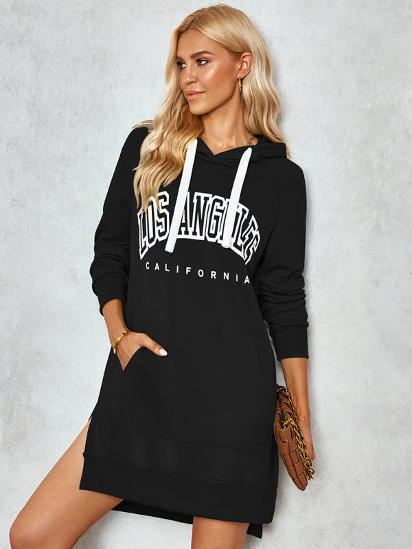 lettered print hooded skirt dress - Serenity Land fashion