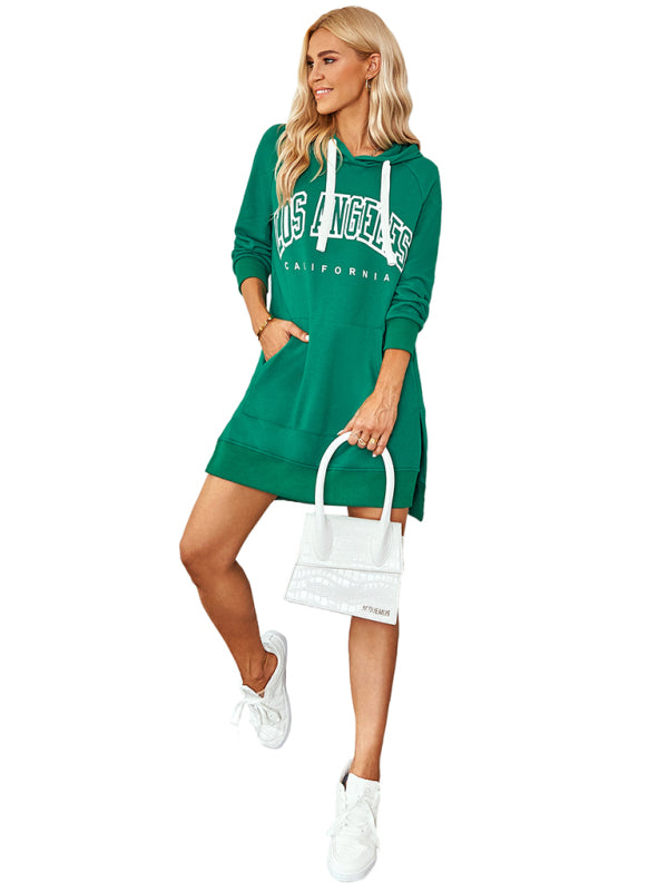 lettered print hooded skirt dress - Serenity Land fashion