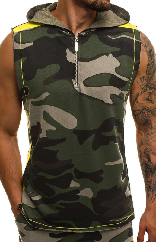 Men's Printed Sleeveless Hooded Tank Top - Serenity Land fashion
