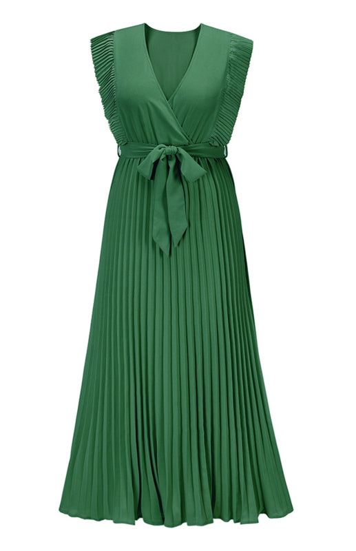 Lotus Leaf Sleeve Chiffon Pleated Dress