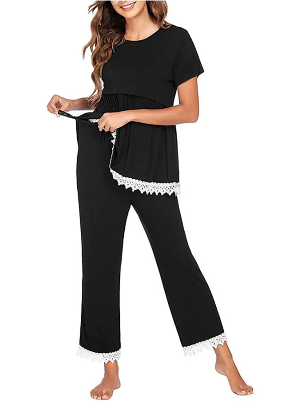 Women's splicing lace lactation pajama suit - Serenity Land fashion