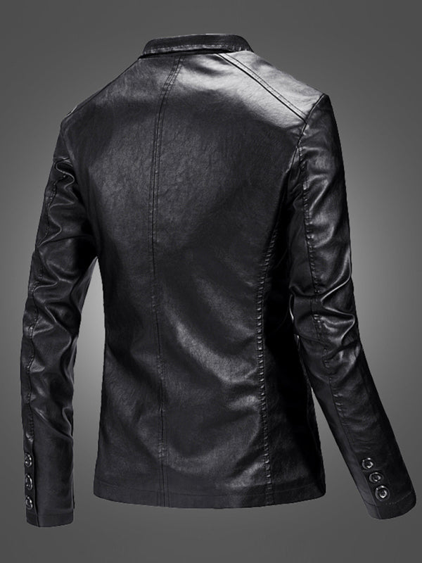 Casual Slim Leather Leather Blazer - Serenity Land fashion