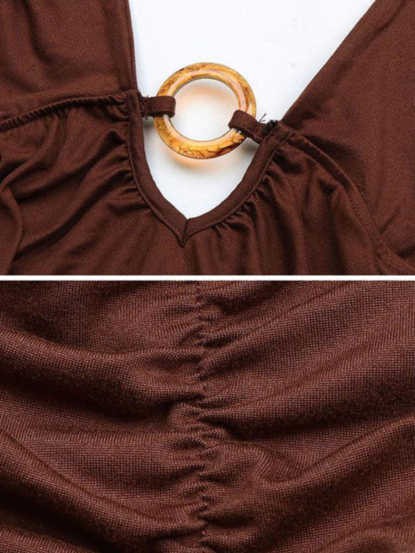 solid color hollow dress - Serenity Land fashion