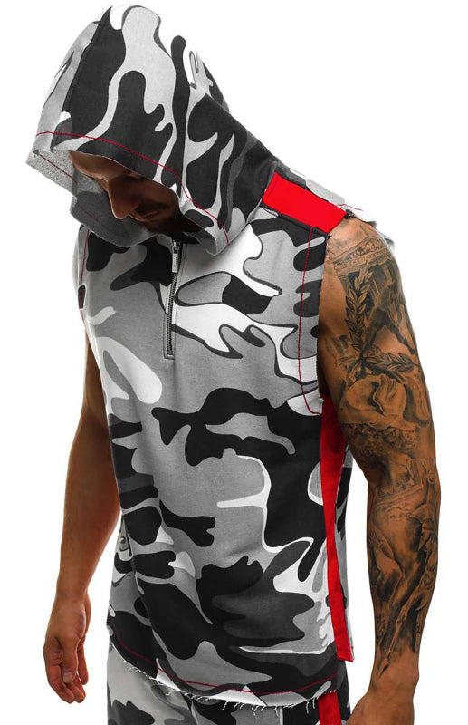 Men's Printed Sleeveless Hooded Tank Top - Serenity Land fashion