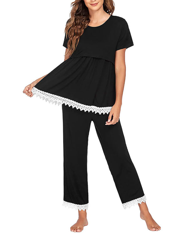 Women's splicing lace lactation pajama suit - Serenity Land fashion