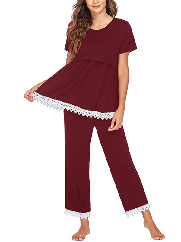 Women's splicing lace lactation pajama suit - Serenity Land fashion