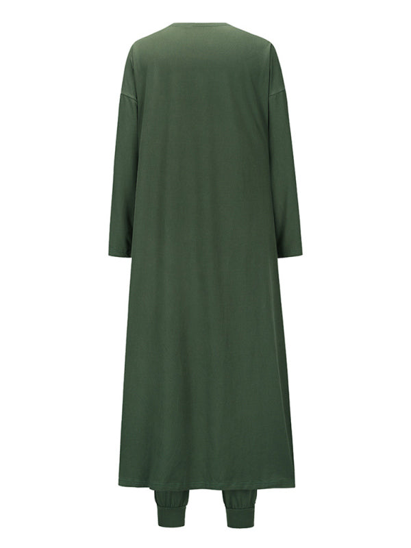 Solid Color Knitted Jacket + Vest + Trousers Home Three Sets - Serenity Land fashion