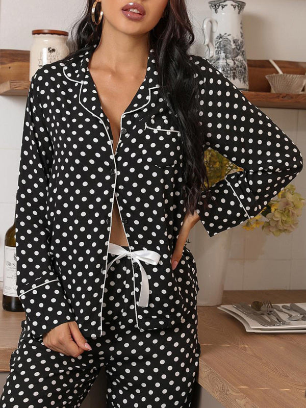 Polka dot long-sleeved trousers homewear set - Serenity Land fashion