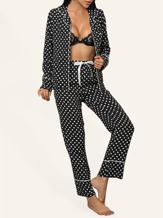 Polka dot long-sleeved trousers homewear set - Serenity Land fashion