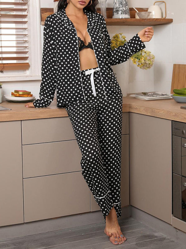 Polka dot long-sleeved trousers homewear set - Serenity Land fashion