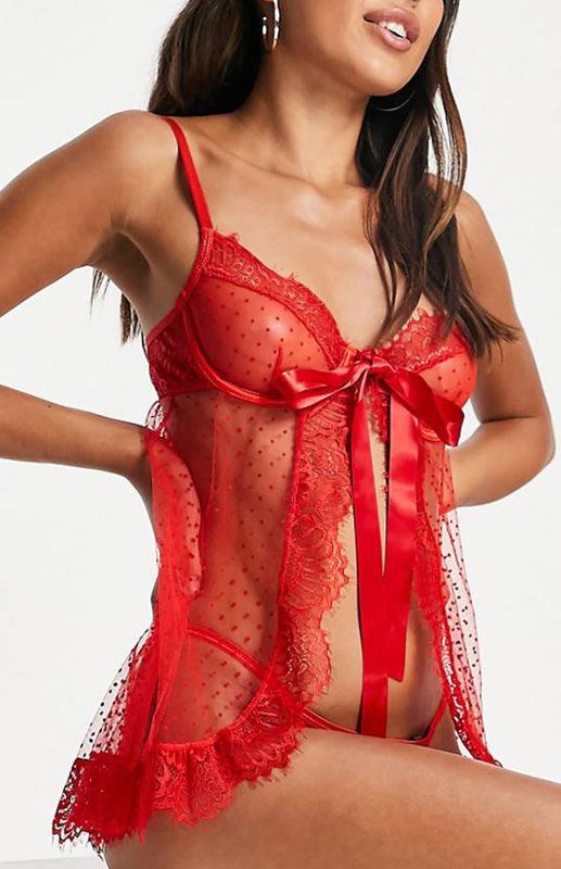 Polka Dot Lace Patchwork Babydoll Set - Serenity Land fashion