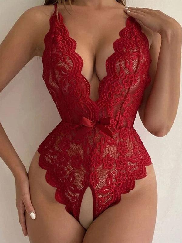 Women's Halter Neck Backless Lace Bodysuit - Serenity Land fashion