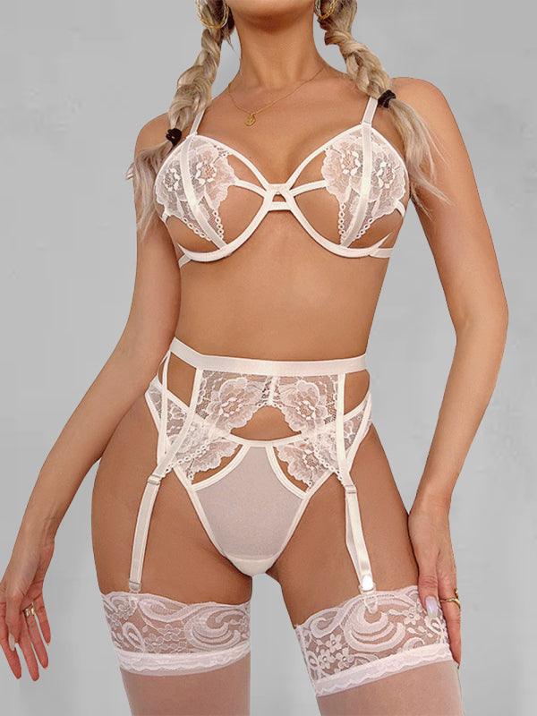 Women's Lace Underwire Four-piece Set - Serenity Land fashion