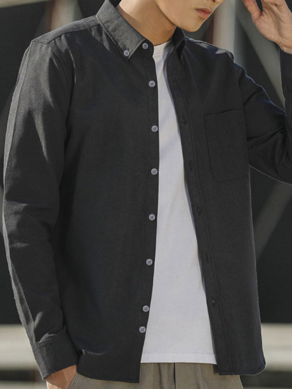 Men's Oxford Long Sleeve Casual Shirt - Serenity Land fashion