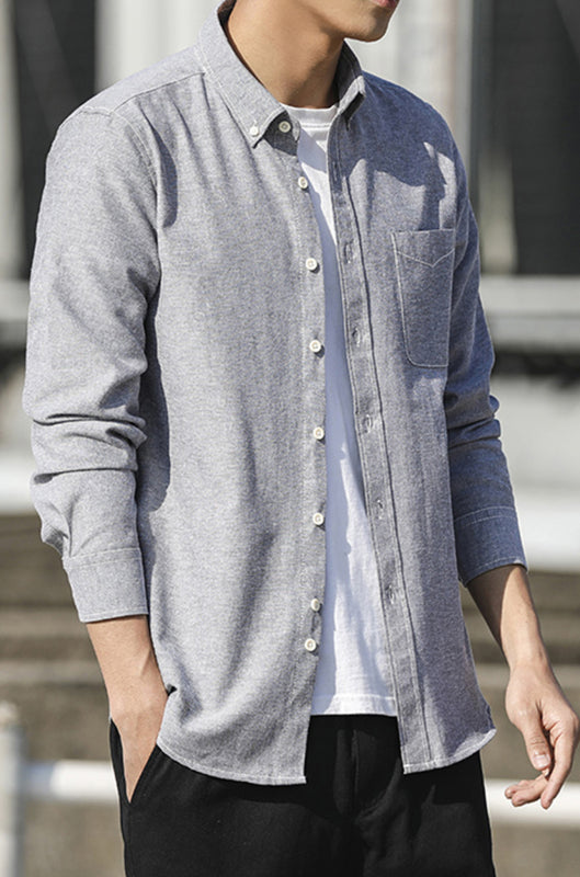 Men's Oxford Long Sleeve Casual Shirt - Serenity Land fashion