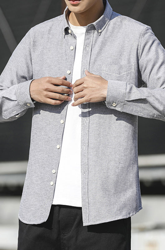 Men's Oxford Long Sleeve Casual Shirt - Serenity Land fashion