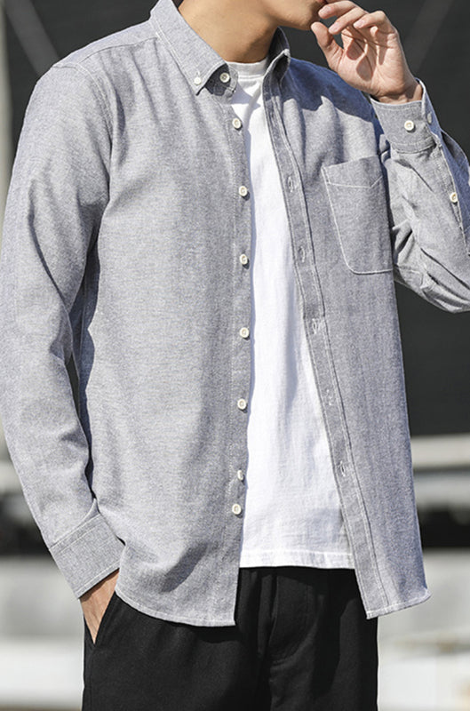 Men's Oxford Long Sleeve Casual Shirt - Serenity Land fashion