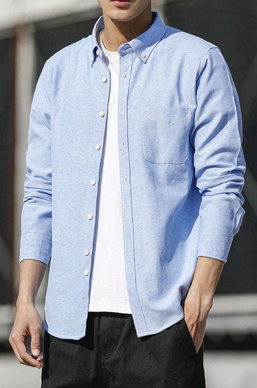 Men's Oxford Long Sleeve Casual Shirt - Serenity Land fashion