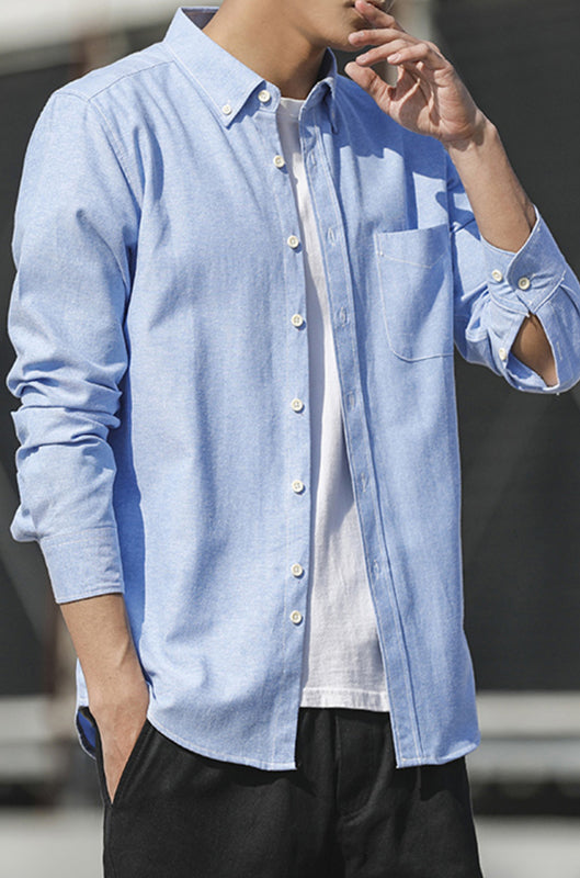 Men's Oxford Long Sleeve Casual Shirt - Serenity Land fashion