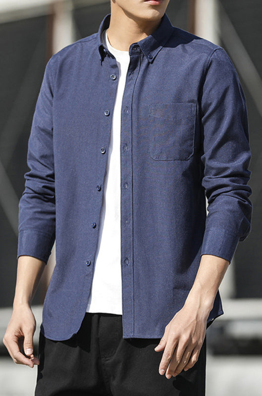 Men's Oxford Long Sleeve Casual Shirt - Serenity Land fashion