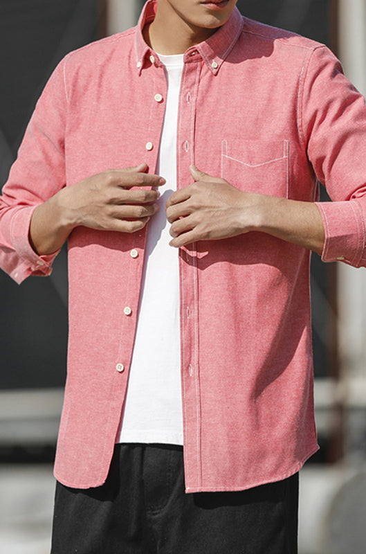 Men's Oxford Long Sleeve Casual Shirt - Serenity Land fashion