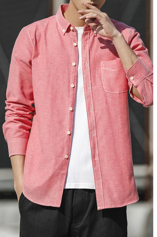 Men's Oxford Long Sleeve Casual Shirt - Serenity Land fashion