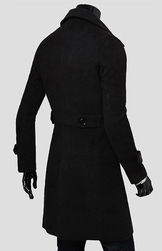 Men's Double Breasted Long Simple Wool Coat - Serenity Land fashion