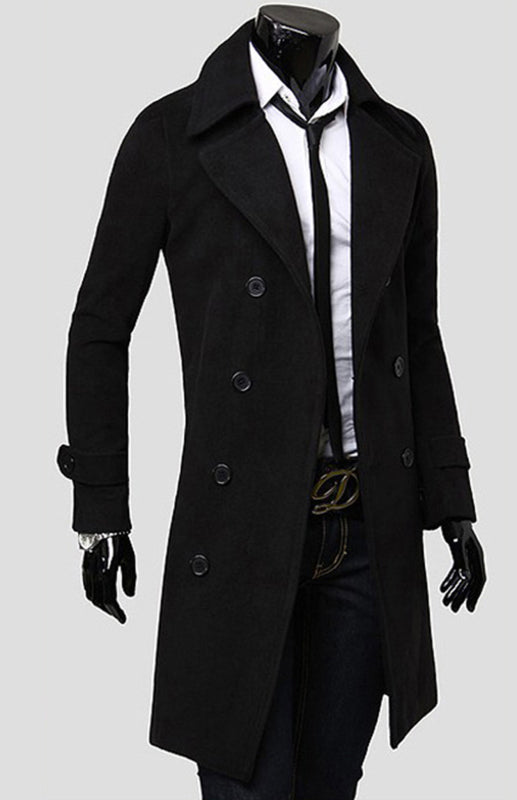 Men's Double Breasted Long Simple Wool Coat - Serenity Land fashion