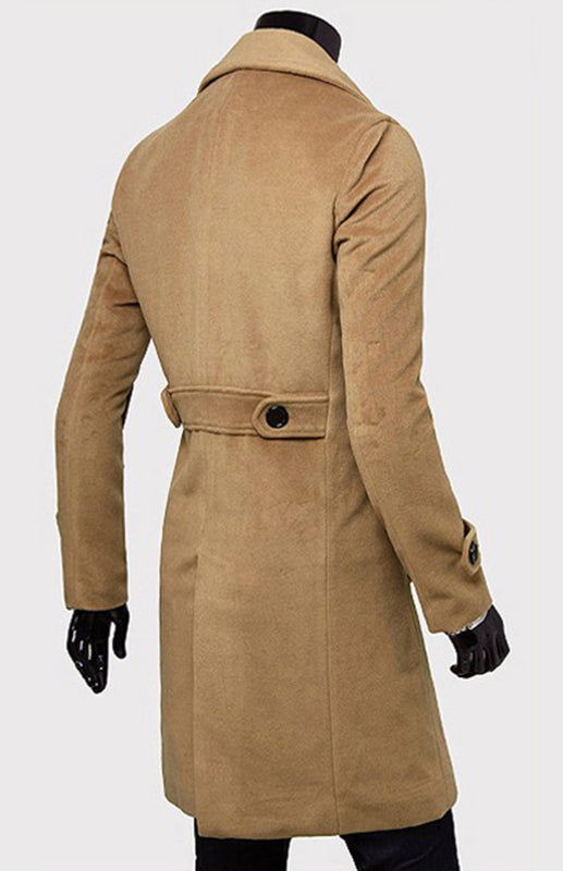 Men's Double Breasted Long Simple Wool Coat - Serenity Land fashion