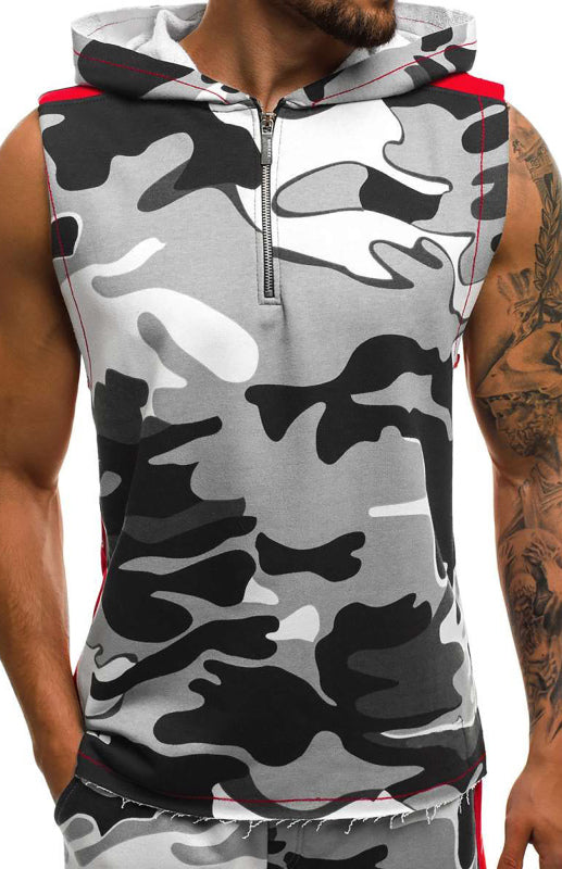 Men's Printed Sleeveless Hooded Tank Top - Serenity Land fashion
