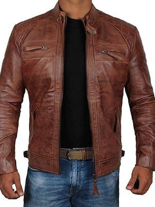 Leather  PU Leather Slim Fit Jacket - Serenity Land fashion